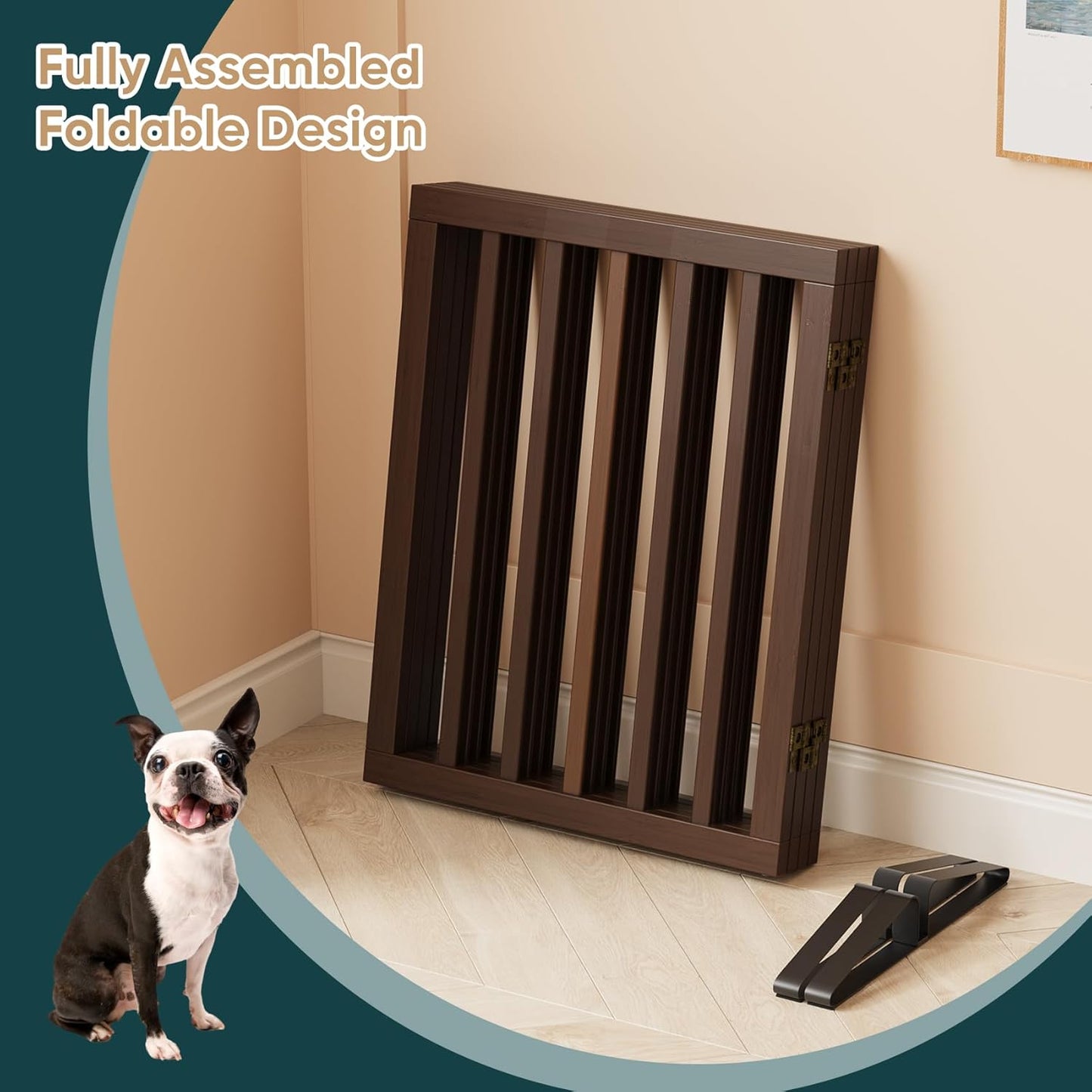 Freestanding Dog Gates Indoor, 3-Panel Pet Gates with 2 Metal Stands and 360° Hinge, 24" H Foldable Dog Gate for Stairs, Doorway, Kitchen, Expands Up to 55" Fully Assembled - Black Walnut