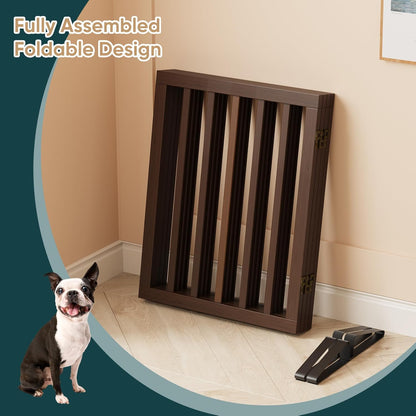 Freestanding Dog Gates Indoor, 3-Panel Pet Gates with 2 Metal Stands and 360° Hinge, 24" H Foldable Dog Gate for Stairs, Doorway, Kitchen, Expands Up to 55" Fully Assembled - Black Walnut