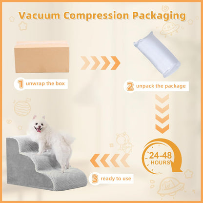 Dog Stairs Ramp, Curved 3-Step Dog Steps for Small Dogs and Cats, Pet Stairs for High Beds and Couch with Anti-Slip Washable Cover and Durable High Density Foam, Dark Grey