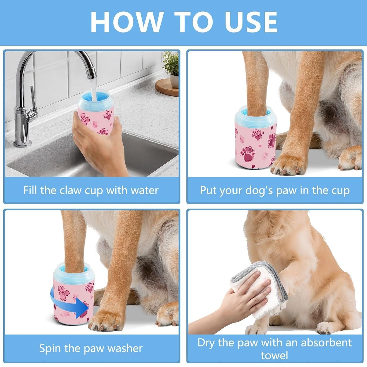 Dog Paw Cleaner Cups for Dogs Pet Foot Washer Paw Scrubber for Medium Small Dogs Cats Cleaning Cup Cute Yellow Fiesta Guitars Cacti and Ethnic Birds