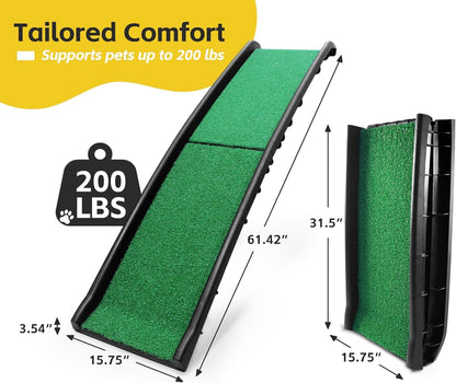 PawStep 51114 Pet Ramp with Poly Grass - Folding, Portable Dog Ramp for Cars, SUV & Trucks - Non-Slip Surface - Lightweight & Durable - Supports Large Dogs up to 200 lbs