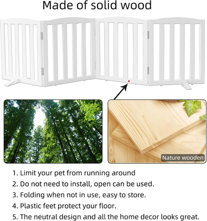 ZJSF Foldable Freestanding Indoor Dog Gate for House Wood White Long Pet Gates Dog Fence for Stairs Puppy Gates for Hallways,Pet Fence, Puppy Gate,Support Feet Included 24 "Height-3 Panels