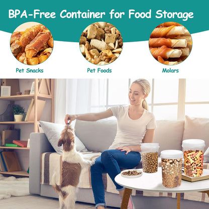 3 Pack Dog Treat Container - Airtight Dog Treat Holder with Lid - Reusable Cat Treat Container - Cute Cat Treat Cookie Container Set - Plastic Pet Dog Cat Food Storage Container