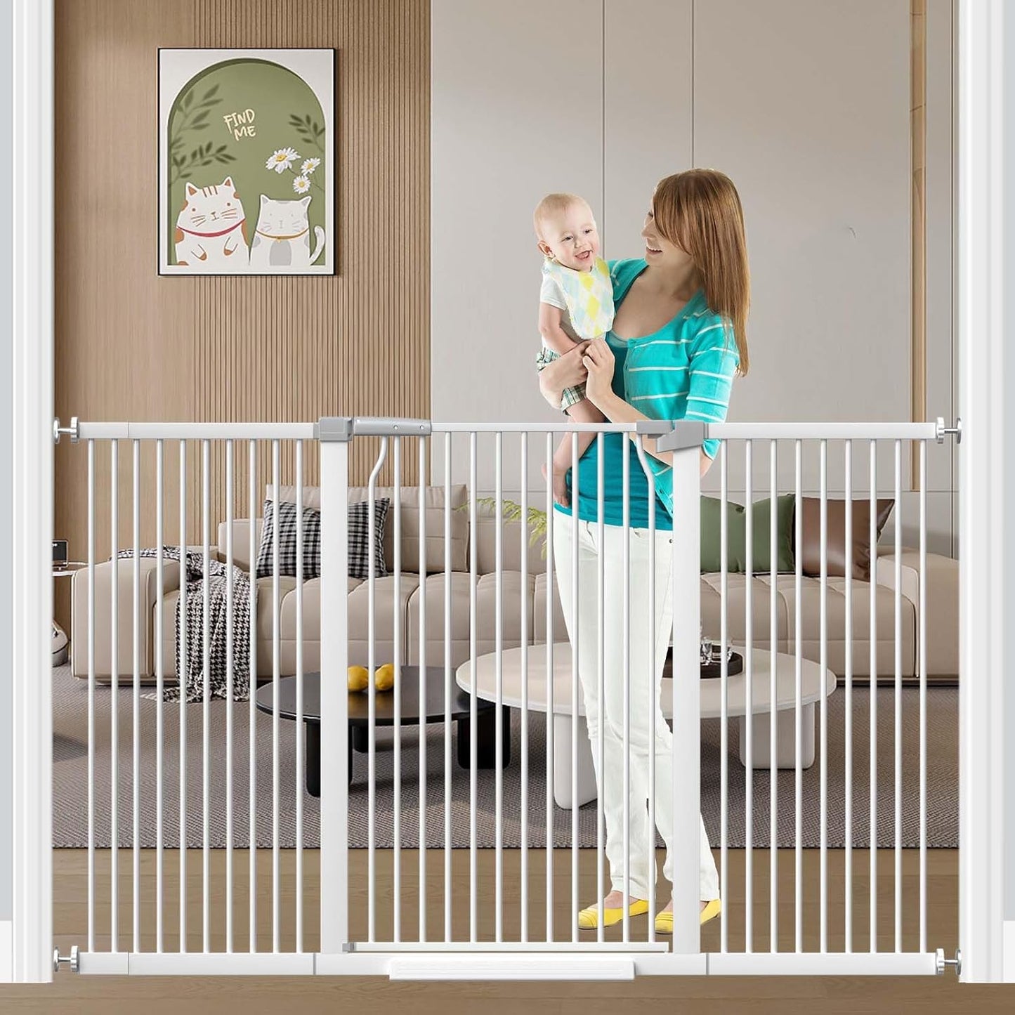 Fairy Baby 40.5" Extra Tall Baby Gate for Stairs, Fits Openings of 40.6" to 54.7" Wide, Extra Wide Dog Gate Indoor, Pressure Mounted Walk Thru Swing Auto Close Metal Puppy Barrier for Doorway, Black