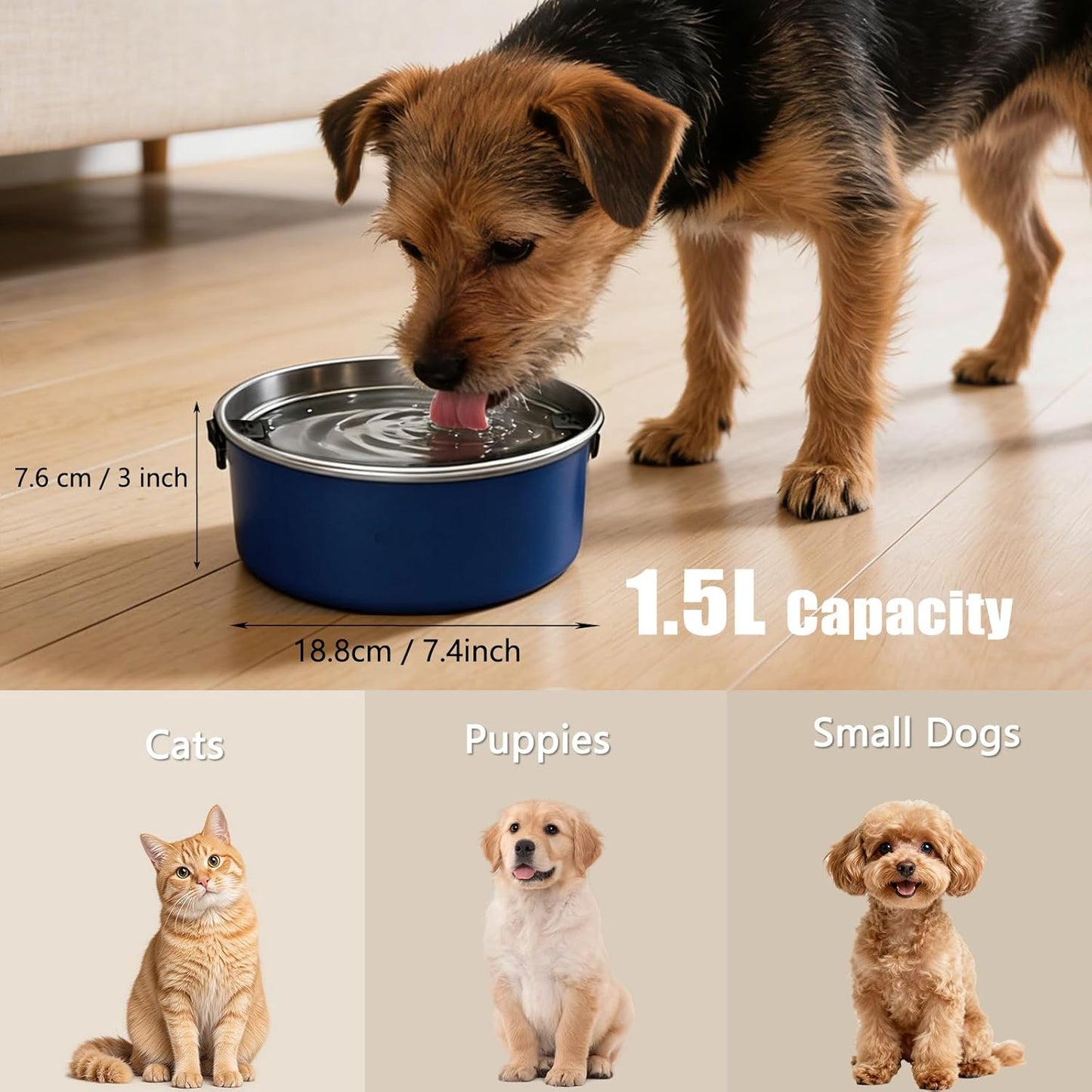 Dog Water Bowl No Spill, 1.5L/50oz Stainless Steel Slow Water Bowl for Dogs, Spill Proof Dog Bowl with Anti-Splash & Non-Slip, Slow Drinking Water Bowl Dispenser for Messy Drinkers (Black)