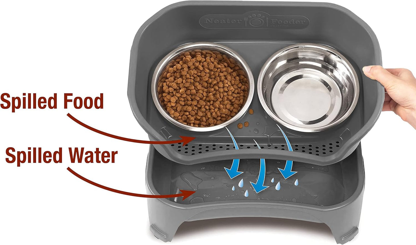 Neater Feeder Express Mess Proof Dog Bowls Elevated for Small Breeds under 15 Lb, Made in USA, No Spill Raised Dog Food Bowl Stand, Stainless Steel Food and Water Bowl Set, Feeding Station, Cappuccino