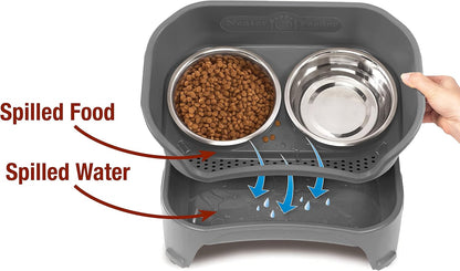 Neater Feeder Express Mess Proof Dog Bowls Elevated for Small Breeds under 15 Lb, Made in USA, No Spill Raised Dog Food Bowl Stand, Stainless Steel Food and Water Bowl Set, Feeding Station, Cappuccino