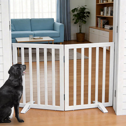 ZJSF Freestanding Indoor Dog Gate for House Foldable Wood Puppy Gate for Doorways Pet Gate for Stairs Extra Wide Pet Fence, Brown, 24" Height 3 Panels