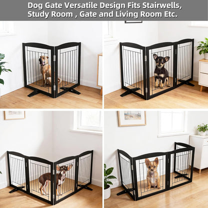 ZJSF Freestanding Dog Fence Indoor, Foldable Dog Gate for Doorways, Stairs or Hallways, Sturdy Wood Extra Wide Pet Gate with Support Feet for The House, White, 24 "Height-3 Panels