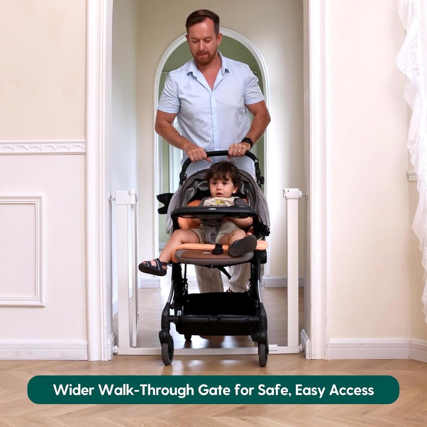 Babelio Baby Gate for Doorways and Stairs, 36-41" Pet Gate with Wide Walk Thru Door and Lock Indicator, No Drill Pressure Mounted Safety Gate with Double Lock and Self-Closing, Black
