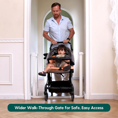 Babelio Baby Gate for Doorways and Stairs, 36-41" Pet Gate with Wide Walk Thru Door and Lock Indicator, No Drill Pressure Mounted Safety Gate with Double Lock and Self-Closing, Black