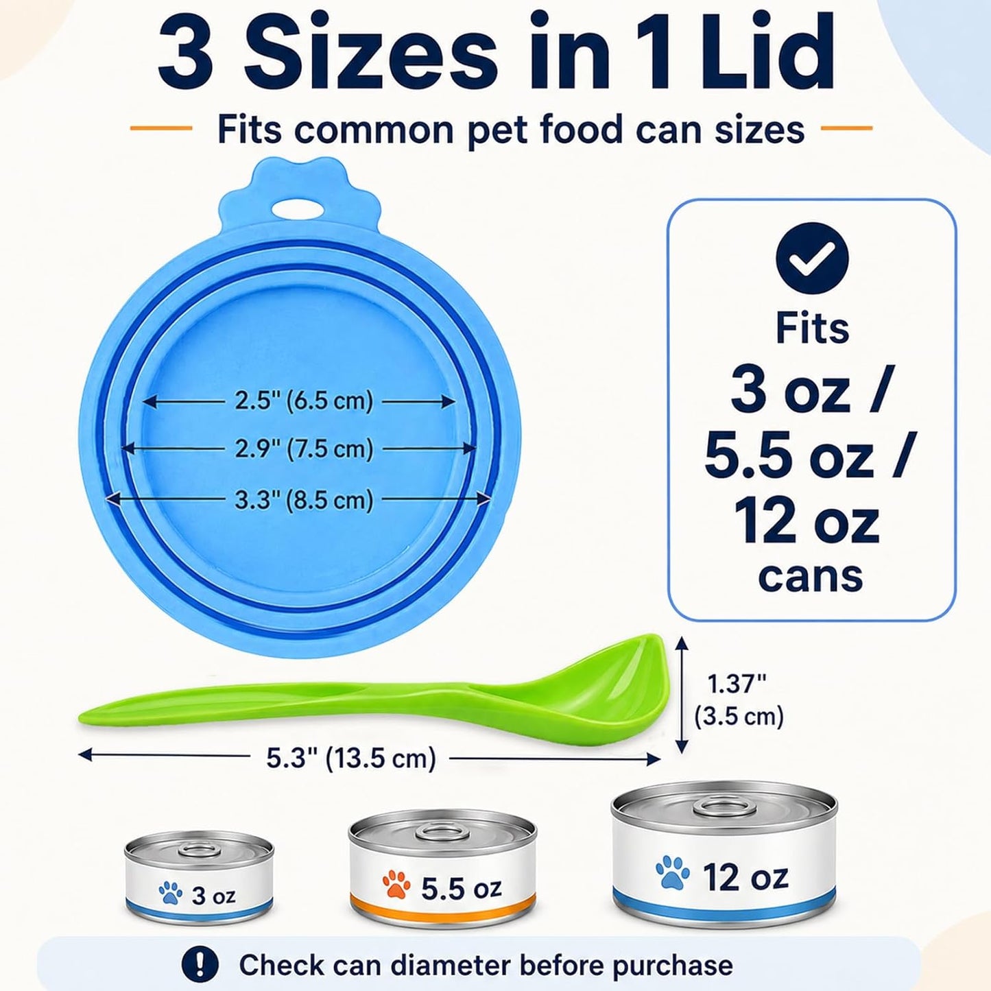 Lydia’s Deal Pet Food Can Covers 2-Pack, Thick Silicone Universal Can Lids for Dog & Cat Food, Fits 3oz/5.5oz/12oz, Airtight Seal, Durable & Dishwasher Safe, Easy Grip with Spoon (Blue & Orange)