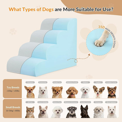 Dog Stairs for High Beds Up to 30" H with Tunnel,Extra Height 27.5" 5-Step Pet Steps for Small Dogs and Cats, Non-Slip Sturdy Dog Ramp with Anti-Tip Safety Strap and Removable Cover