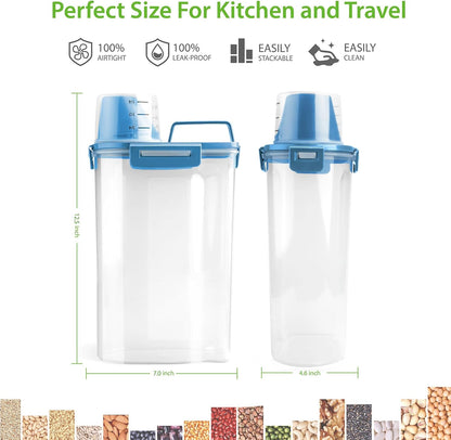 Viretec Rice Airtight Storage Container, 3 to 5Lbs Cereal Dry Food Flour Bin, Pet Dog Cat Food Dispenser with Measuring Cup, BPA Free Clear Plastic Kitchen and Pantry Organization Bin for Sugar