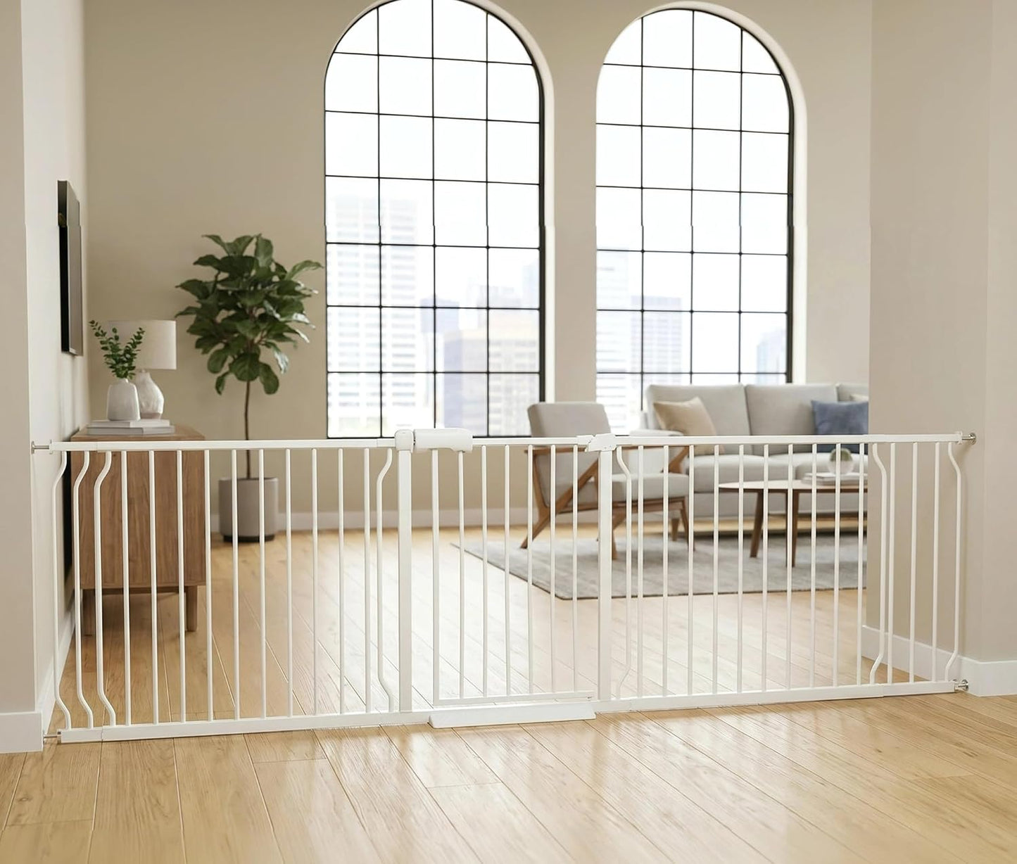 24-29 Inch Narrow Baby Gate, Pressure Mounted No Drilling Dog Gate for Stairs & Doorways, White Metal Safety Gate Indoor for Kids and Pets
