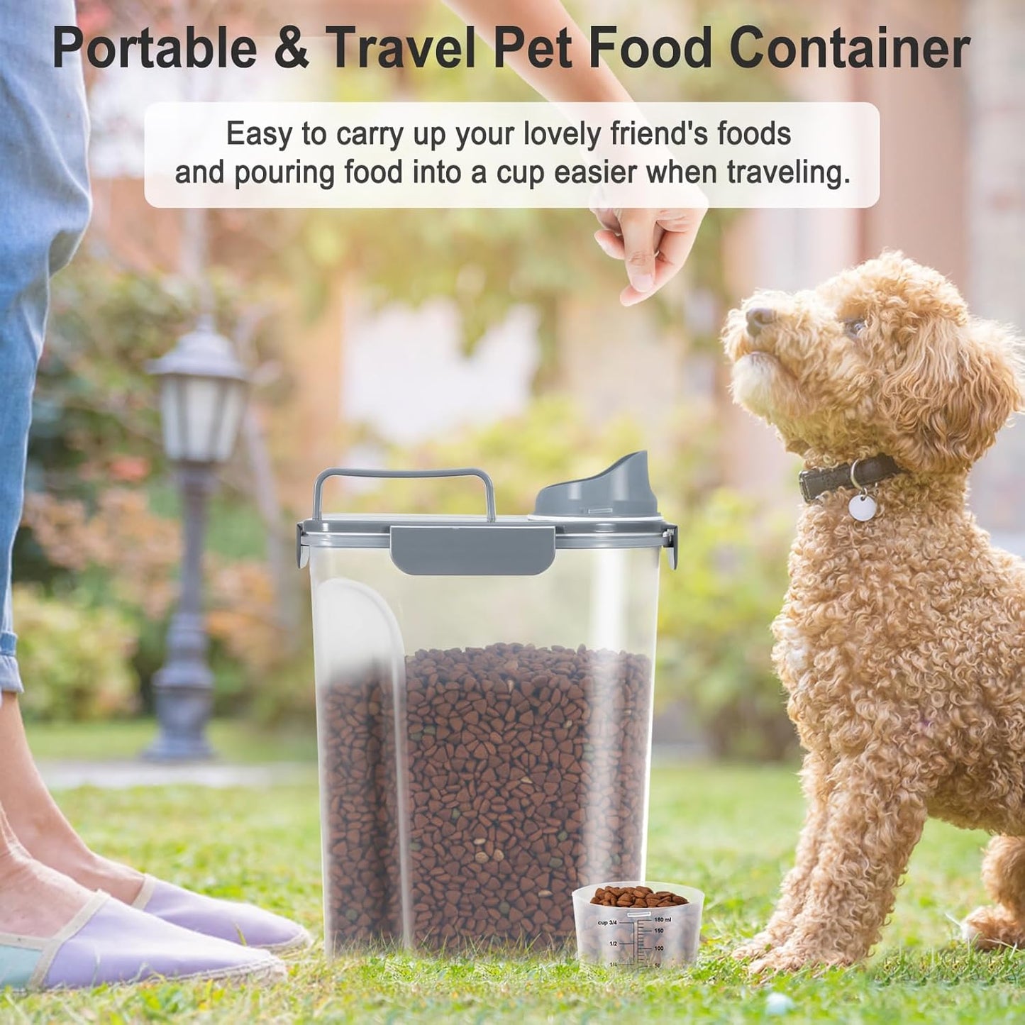 Dog Cat Food Storage Container, Pet Food Container Airtight with Large Spout & Cup, BPA-Free Plastic Food Dispenser for Pet Food, Bird Seed, Rice, Flour - Pink 2.5-5lb (1 pack)