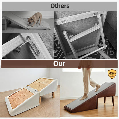 Dog Ramp for Bed, Wooden 23.62'' H Dog Stairs for Small/Medium-Sized Dogs and All Cats, Washable Non-Slip Silicone Surface pet Ramp, Foldable 2-in-1 Split Ottoman Design