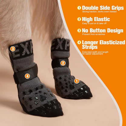EXPAWLORER Anti Slip Dog Socks to Prevent Licking Paws, Dog Shoes for Hot Pavement, Booties for Hardwood Floors, Dog Boots & Paw Protectors with Grippers for Small Medium Large Senior Dogs Black