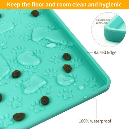 Ptlom Pet Placemat for Dog and Cat, Mat for Prevent Food and Water Overflow, Suitable for Small, Medium and Big Pet, 18" 12", Grey, Silicone