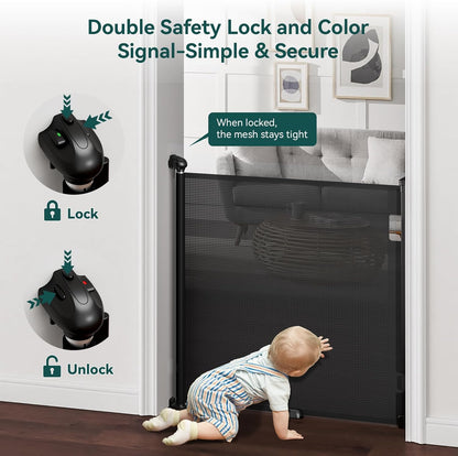 Babepai Retractable Baby Gates for Stairs, Retractable Dog Gate for Indoor/Outdoor Use | Child Gates for Doorways, Deck, Porch, Hallways, Patio (White, 55" Wide 34" Height)