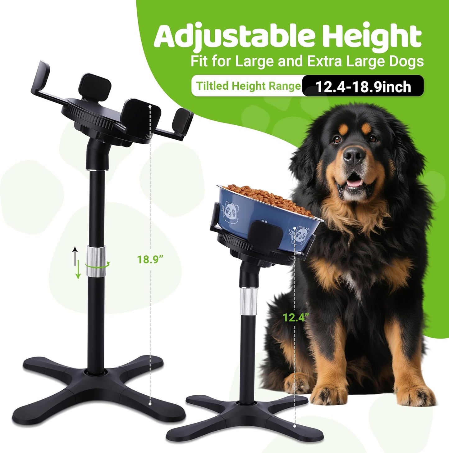 Dog Bowls Elevated Adjustable Stand, Raised Bowl with 3 Heights & Tilted Feeding Stand, Compatible with Various Bowls, for Medium & Large Breeds (1 Pack) Black