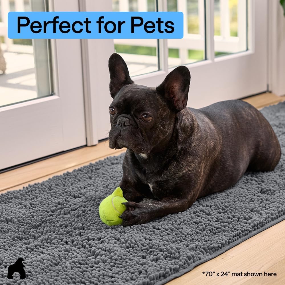 GORILLA GRIP SoakSTOPPER Dog Door Mat, 30x20 Machine Washable Rug Absorbent Doormat Captures Moisture Mud Dirt, Quick Dry Soft Chenille Entryway Rugs Indoor Entrance Mats for Dog Paws, Paw Grey
