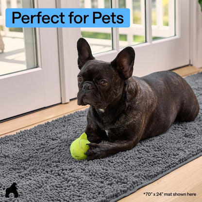 GORILLA GRIP SoakSTOPPER Dog Door Mat, 30x20 Machine Washable Rug Absorbent Doormat Captures Moisture Mud Dirt, Quick Dry Soft Chenille Entryway Rugs Indoor Entrance Mats for Dog Paws, Paw Grey