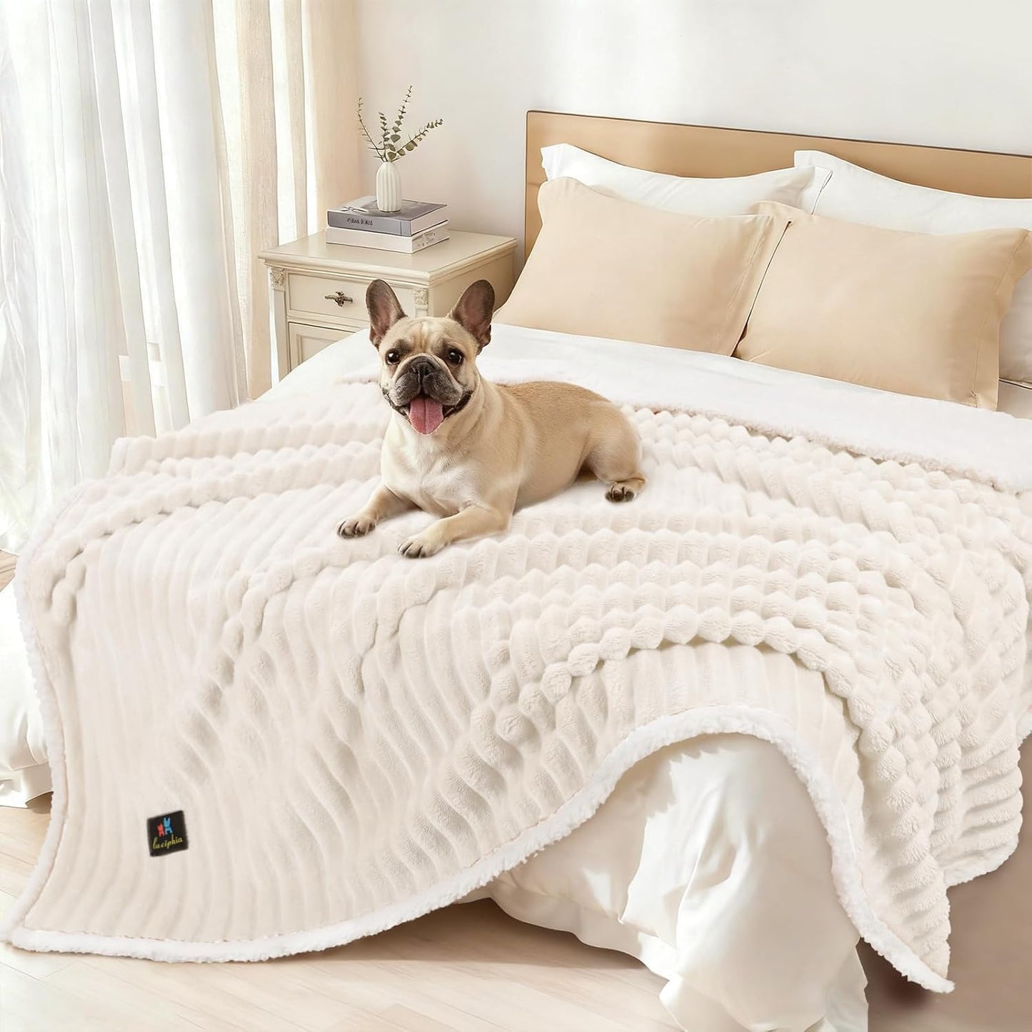 Luciphia Waterproof Dog Blanket for Large Dogs Ultra-Soft Calming Cut Pile Flannel Throw Durable & Warm Furniture Protection for Couch Bed Pet Blanket Machine Washable Stone Gray,L(65''x57'')