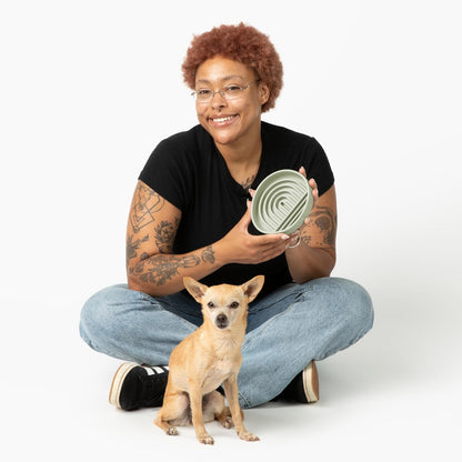 Should We Go? Slow Feeder for Dogs & Puppies, The Slowdown Bowl Silicone Slow Eating, Modern Lick Mat Design, Reduces Gulping, Fits 2 Cups, 7.5” Across x 1.5” Tall, Mealtime Challenge, Medium-Blush