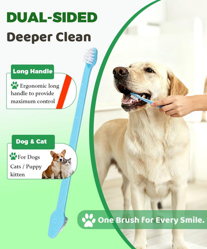 10 Pieces Pet Toothbrush Set for Medium Large Dogs, Extra Long Double-Ended Dog Toothbrush with 360° Brush, Soft Bristle Dental Care Kit with Finger Brushes, Pet Teeth Cleaning Supplies (Multicolor)