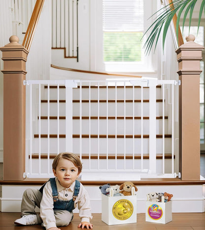 Cumbor 36.6-64" Extra Wide Baby Gate for Stairs, Dog Gates for Doorways, Auto-Close Pet Gate Indoor, Pressure Mounted Walk Through Safety Child Gate for Kids Toddler, Tall Pet Puppy Fence Gate, Brown