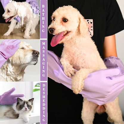 Dog Washing Gloves, Pet Grooming Gloves with Soft Brushes, Bathing and Massaging for Dogs and Cats, Silicone Heat Resistant Cleaning Gloves with High-Density Teeth (Gray)