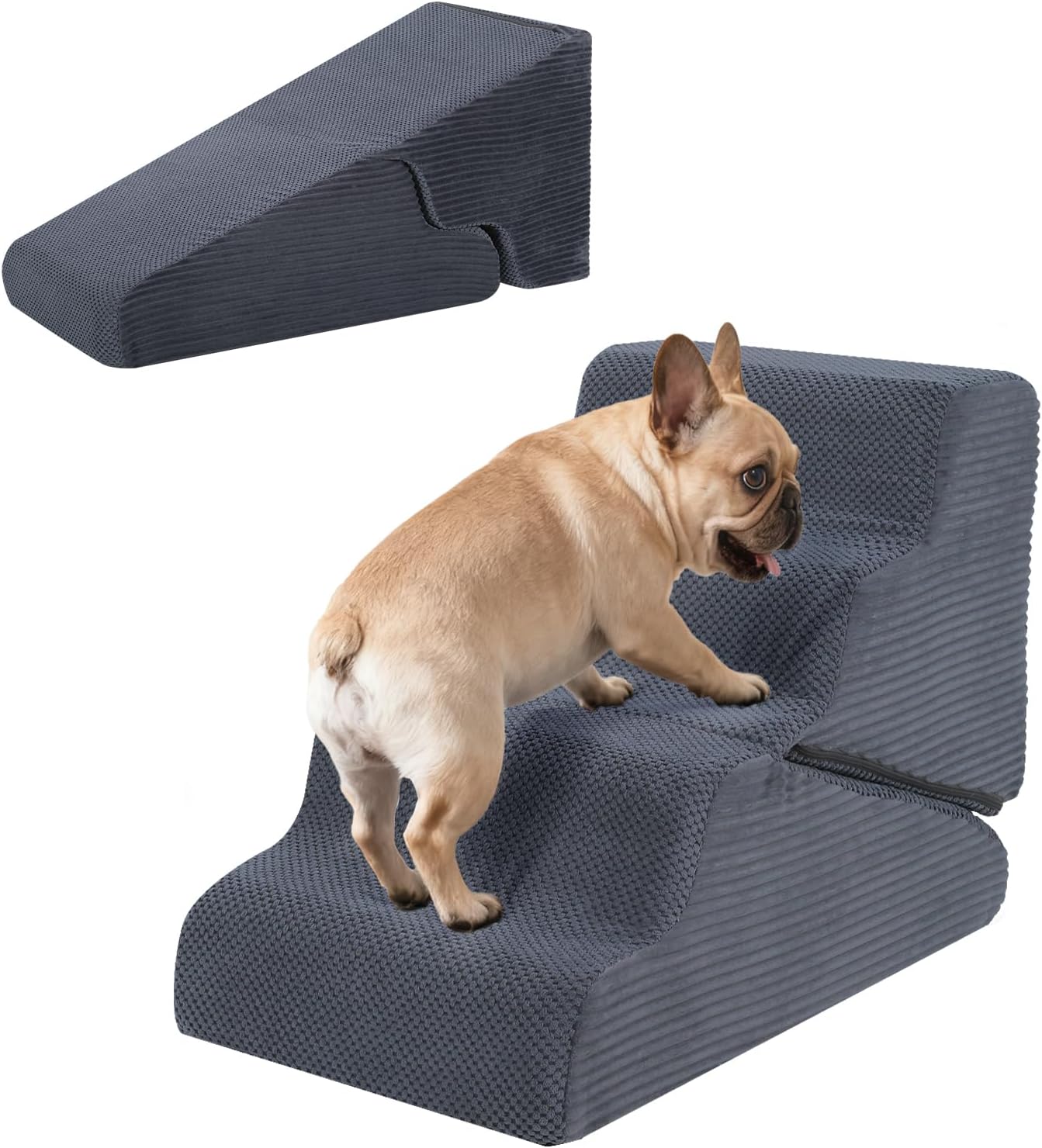 Dog Ramp for Bed, 23" H Dog Stairs for High Bed, 2 in 1 Pet Steps for Small Dogs, 5-Step Foldable Transformable Large Cats Ramp to Get on Couch, Non-Slip Balanced, Grey