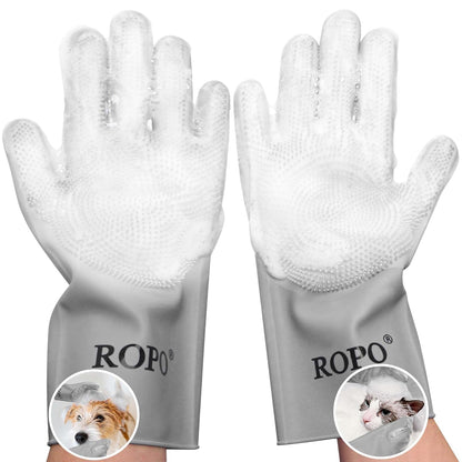 ROPO silicone gloves for pet grooming, multi-functional gloves for pet hair shedding, bathing, and massage (Purple)