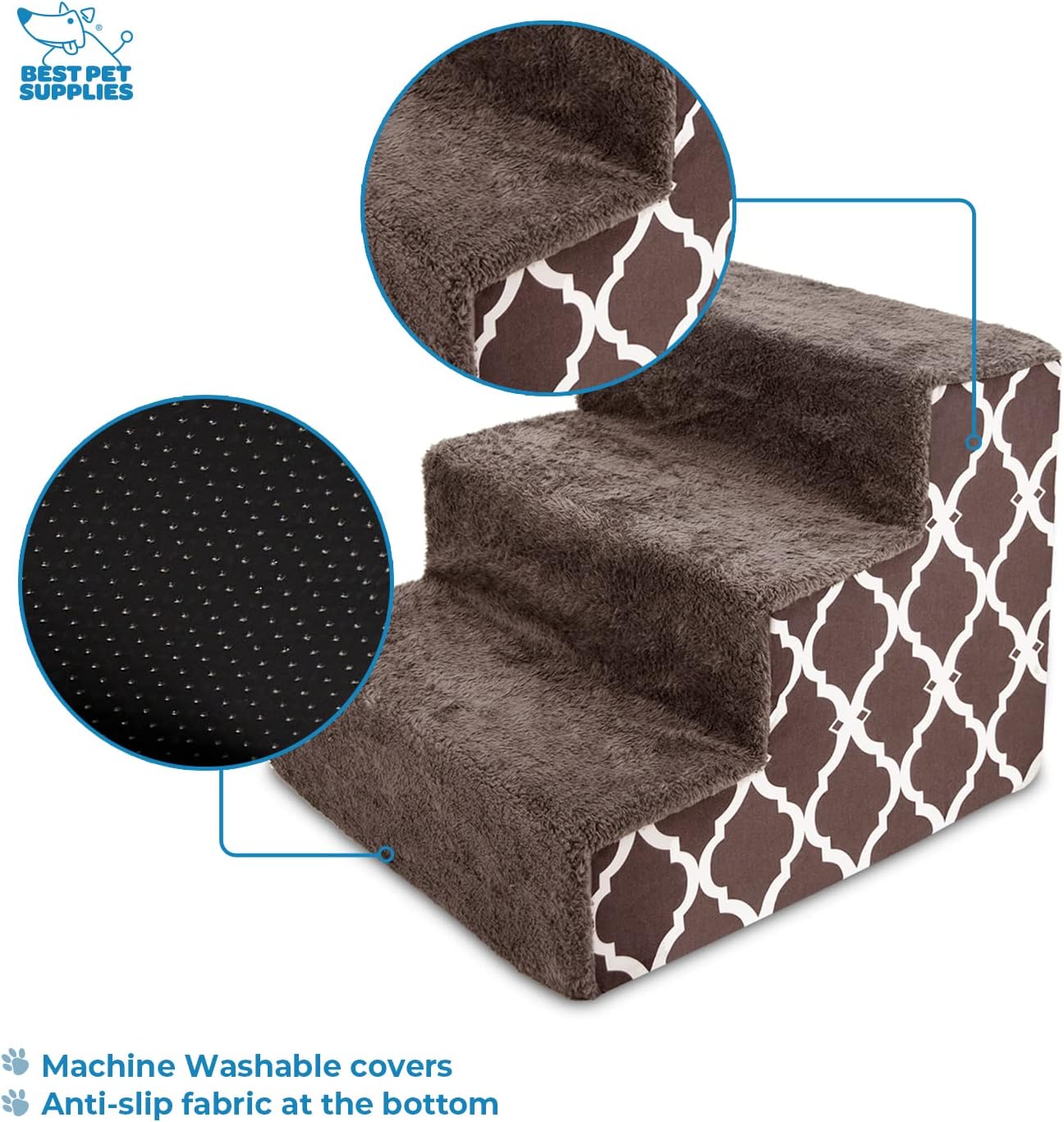 Best Pet Supplies Foam Pet Steps Cover for Small Dogs and Cats, Portable Ramp Stairs for Couch, Sofa, and High Bed Climbing (Cover Only) - Ash Gray Linen, 3-Step (Cover Only)