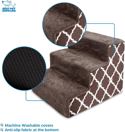 Best Pet Supplies Foam Pet Steps Cover for Small Dogs and Cats, Portable Ramp Stairs for Couch, Sofa, and High Bed Climbing (Cover Only) - Ash Gray Linen, 3-Step (Cover Only)