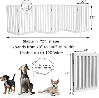 ZJSF Freestanding Indoor Dog Gate for House Foldable Wood Brown Puppy Gate for Doorways Pet Gate for Stairs Extra Wide Pet Fence 24" Height 2 Panels