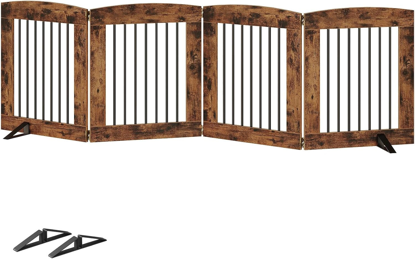 HOOBRO Indoor Dog Gate with Support Feet, Freestanding Pet Gate for Doorway, Stairs, 31.5 Inch 3 Panels, Folding Dog Fence, 360° Hinge for Easy Access, Sturdy Iron Pipe, Rustic Brown BF06PP03