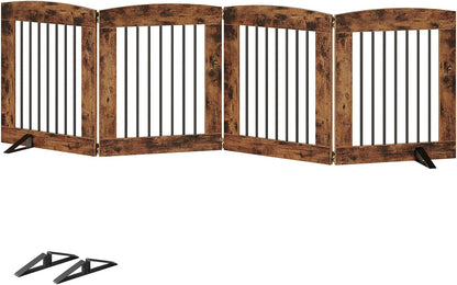 HOOBRO Indoor Dog Gate with Support Feet, Freestanding Pet Gate for Doorway, Stairs, 31.5 Inch 3 Panels, Folding Dog Fence, 360° Hinge for Easy Access, Sturdy Iron Pipe, Rustic Brown BF06PP03