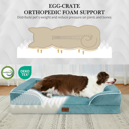 Comfort Expression Orthopedic Dog Bed for Extra Large Dogs 42x30 Inch, Waterproof Egg Crate Foam XL Pet Bed with Removable Bolsters, Dog Couch with Washable Cover & Non-Slip Bottom, Grey - Colors B