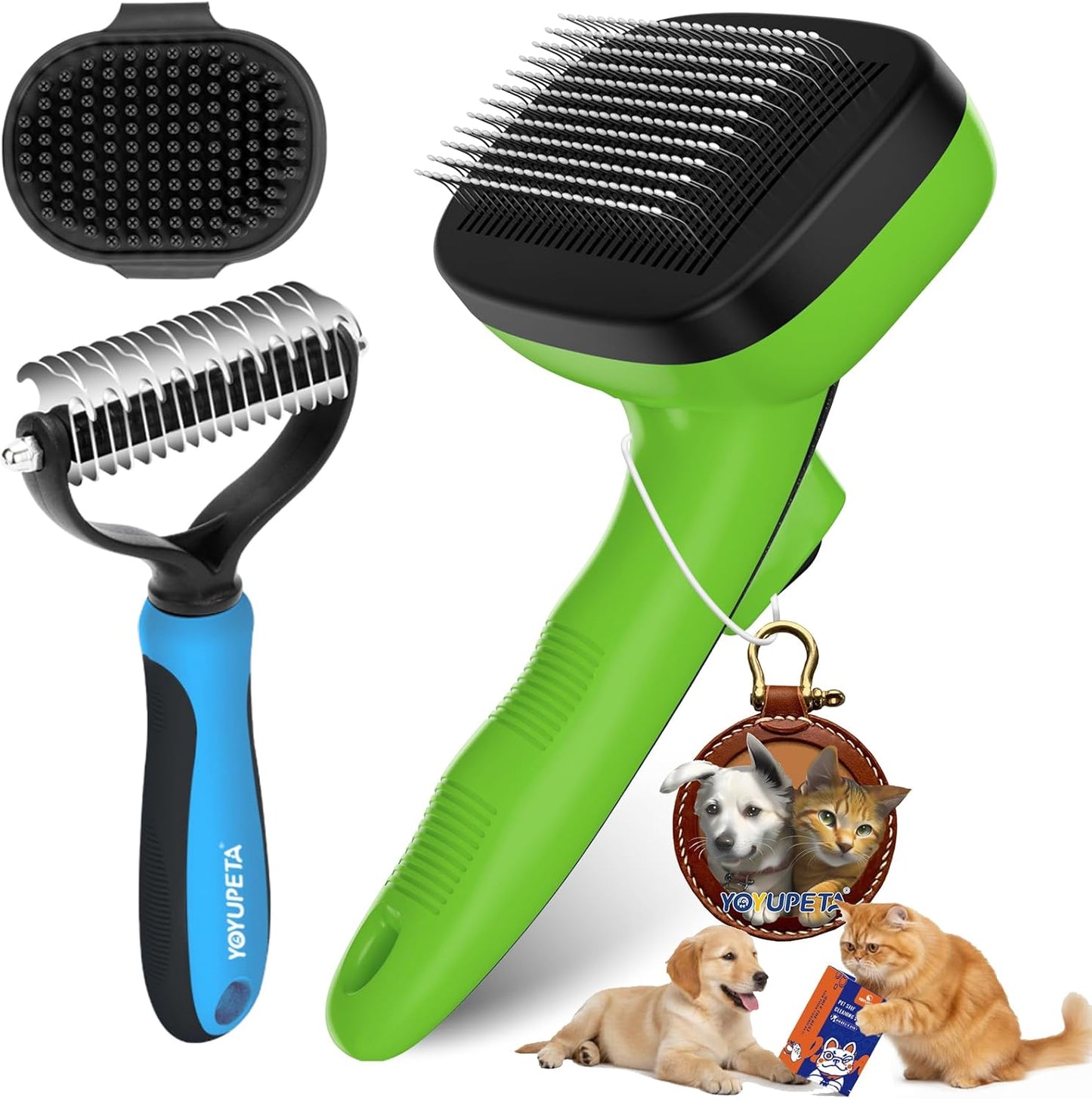 Cat Brushes for Indoor Cats - Self Cleaning Slicker Brush for Shedding Short & Long Haired Dogs, Skin Friendly Deshedding Grooming Tool to Removes Loose Fur, Mats,Tangles & Undercoat, Gray