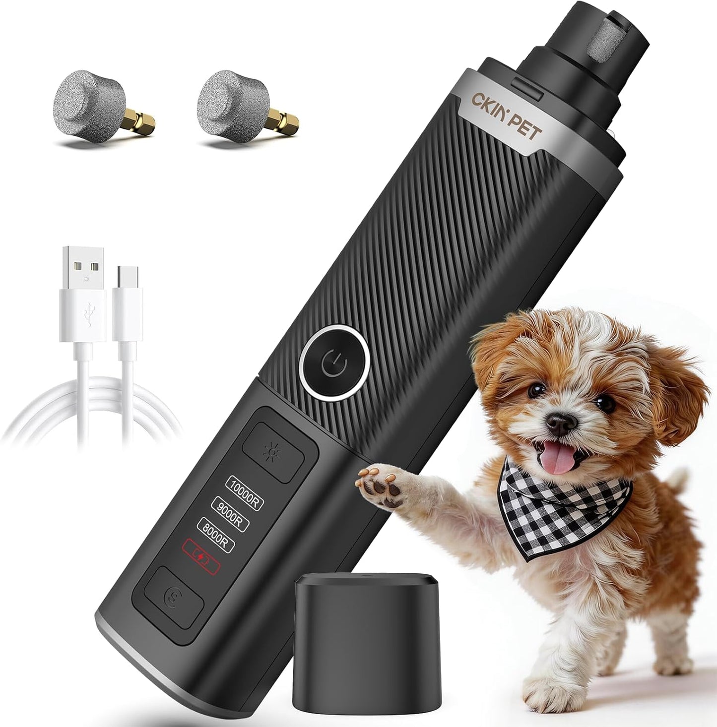 Dog Nail Grinder, Quiet Electric Dog Nail Trimmer with 2 LED Lights, 3-Speed Pet Nail Grinder for Dogs & Cats, Rechargeable 2000mAh Nail Grinder for Small Medium Large Dogs with Light, White