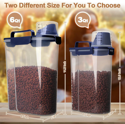 TIOVERY Dog Food Storage Container, 5-7 Lbs Airtight Pet Food Container, Cat Food Container Dispenser Plastic Bin with Pouring Spout, Portable Handle and a Collapsible bowl for Dogs Cats Grey/6Qt