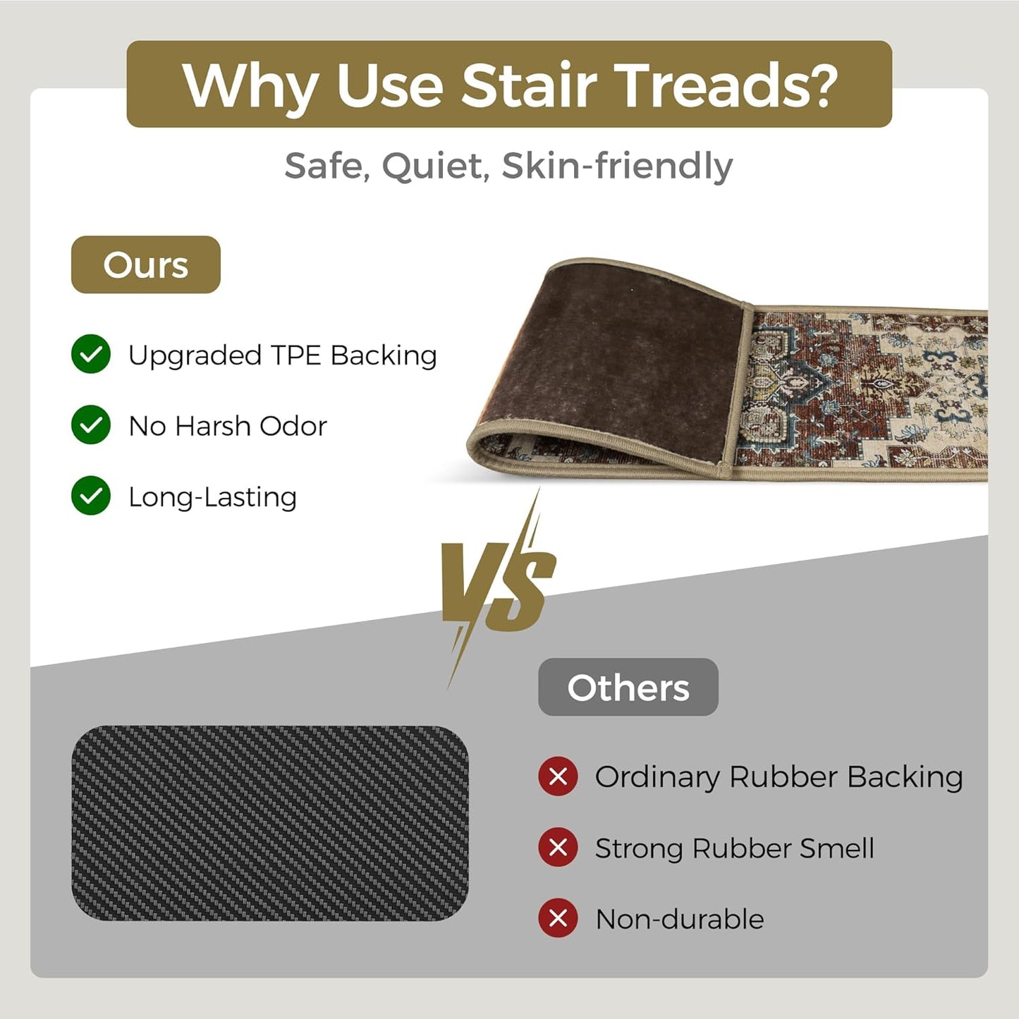 sarben Non Slip Stair Treads for Wooden Steps 15PCS - 8"x30" Indoor Safety Carpet, Edging Mats with TPE Adhesive Backing, Pet and Elderly Friendly Stair Rugs (Taupe) - Colors B