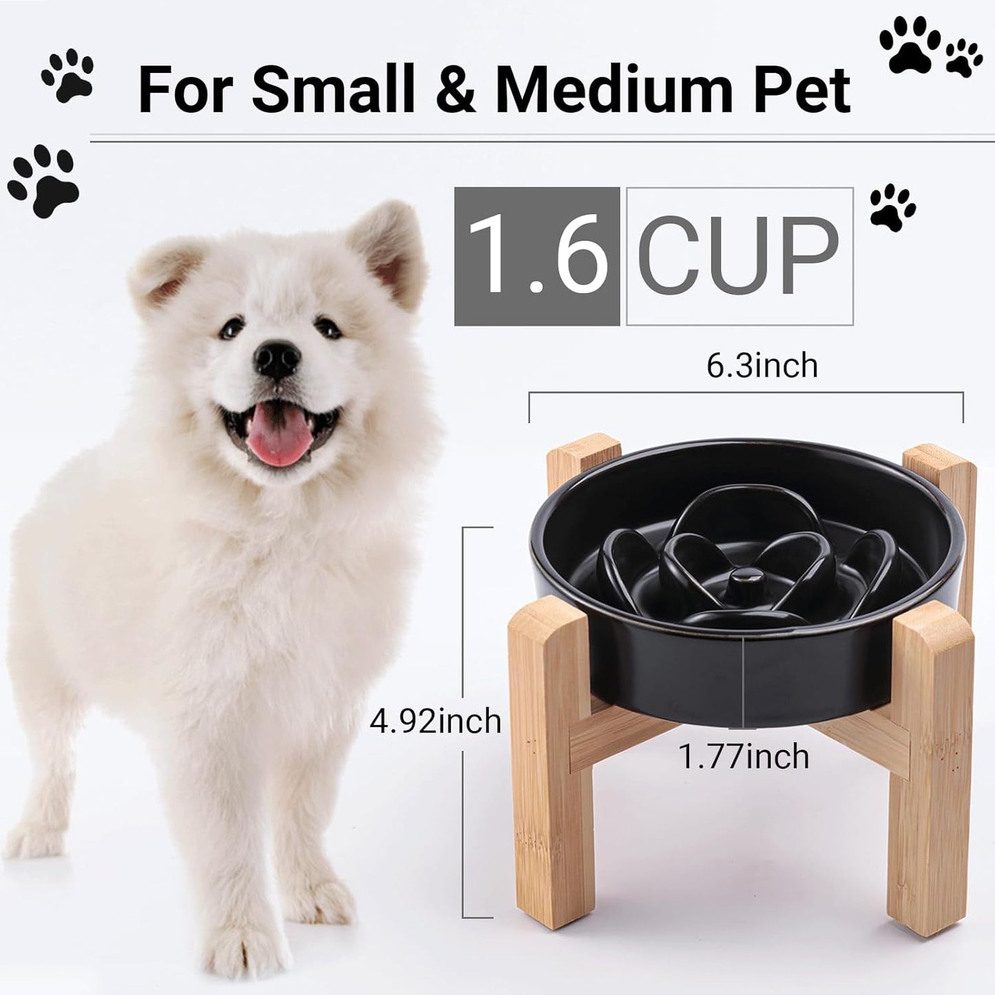 Ceramic Slow Feeder/Dog Bowl for Small Medium Dogs,Elevated/Raised Slow Feeding Dog Food Water Dish Heavy Weighted,Puzzle Eating Bowl Moder （Stars Mark-Forest Green, 8.26in）