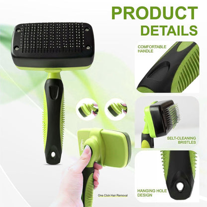 Pet Self Cleaning Slicker Brush and Grooming Comb - Gently Removes Loose Hair, Tangles, and Dirt - Skin Friendly Deshedding Grooming Tool for Hair Dogs & Cats - Pet Supplies Accessories (Purple)