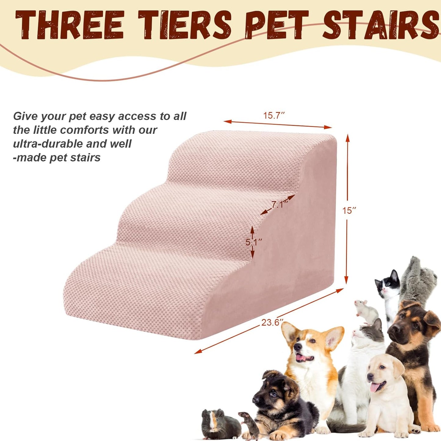 Dog Stairs for Small Dogs - High Density Foam Dog Ramp, Extra Wide Pet Steps with Non-Slip Bottom for High Beds, Couche and Sofa, Best for Pet Injured, Older Dogs Cats (Grey, 4 Steps)