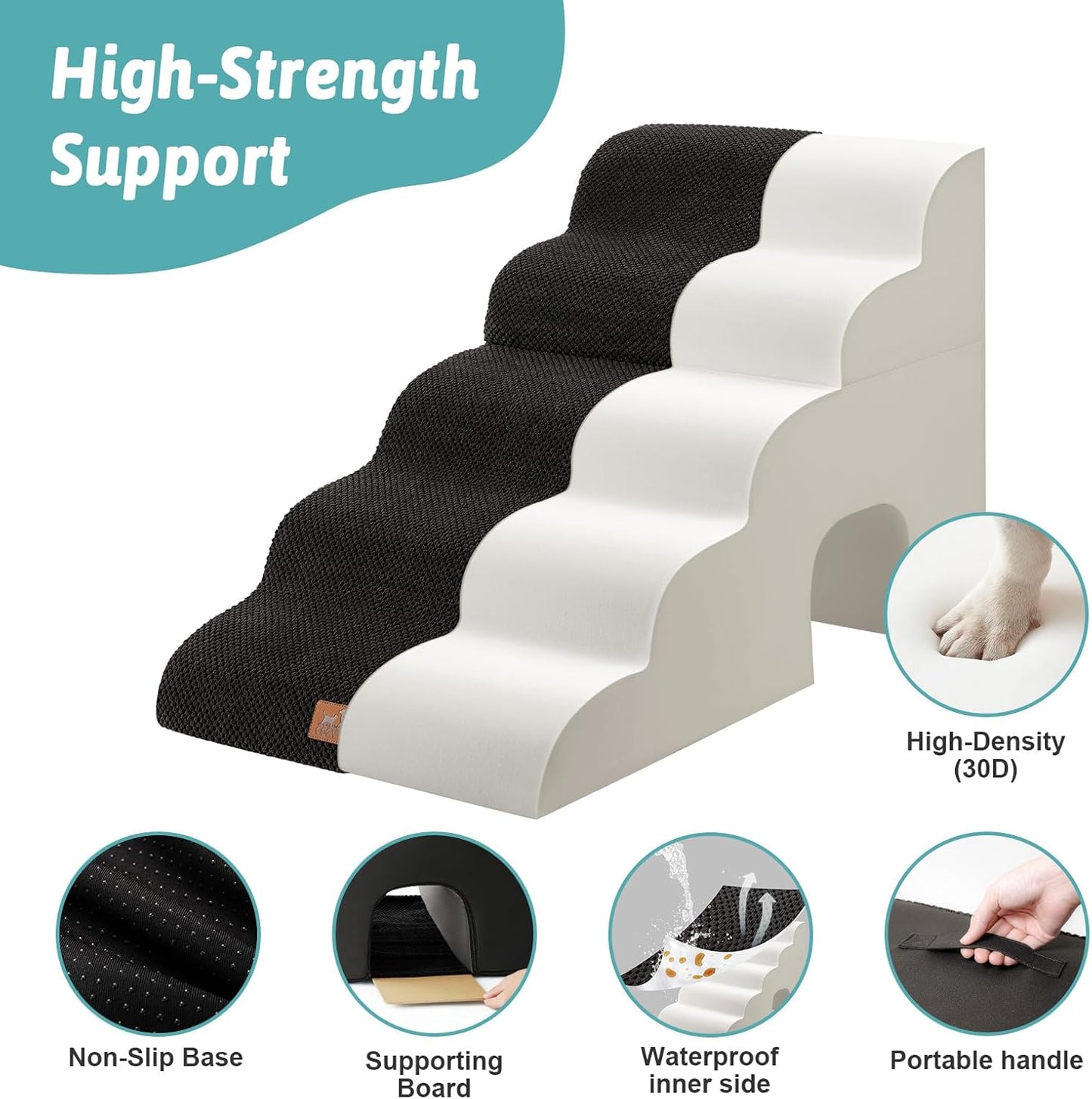 COZY KISS Extra Wide Dog Stairs with Tunnel, Foam Detachable Large Dog Step for Small Pet, Puppy or Cats, Medium Pet Ramp for High Bed, Couch, Sofa or Car, 19.7x33x22.4 inch, 5 Step, Beige