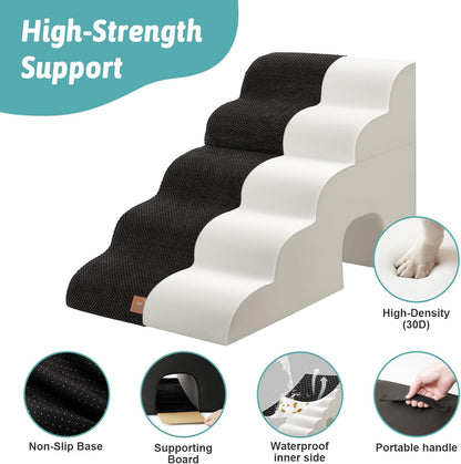 COZY KISS Extra Wide Dog Stairs with Tunnel, Foam Detachable Large Dog Step for Small Pet, Puppy or Cats, Medium Pet Ramp for High Bed, Couch, Sofa or Car, 19.7x33x22.4 inch, 5 Step, Beige