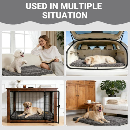 Washable Dog Bed Mat Ultra Soft Dog Crate Pad Comfy Fluffy Pet Kennel Beds Sleeping Mattress for Large Jumbo Medium Small Dogs, 36 x 23 Inch, Gray